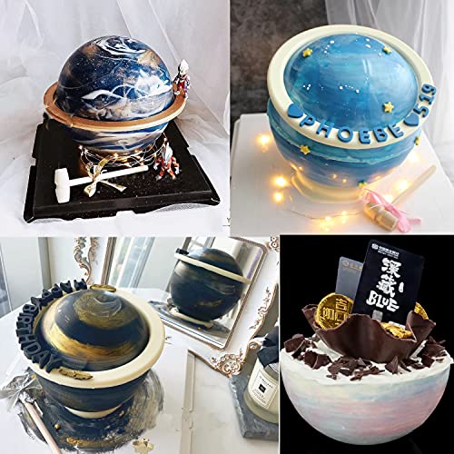 Silicone Large Planet Mousse Cake Fondant Chocolate Baking Mould + 2x Wooden Hammer Cube Tray Soap Making Molds Non Stick Round Hollow Ball Jelly Mold Pan Kitchen Tool Party Supplies