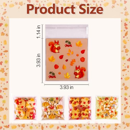200PCS Fall Cellophane Treat Bags, 4" Self Sealing Cookie Bags - color: Fall-Orange, size: 4 x 4 inch