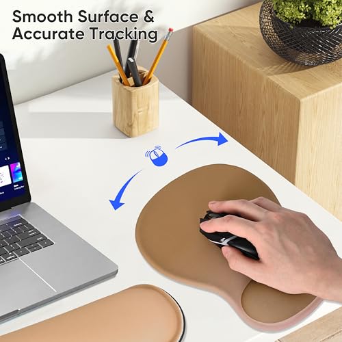 Wrist Rest Support for Mouse Pad Keyboard Set Circle Coaster Gaming Mouse Pad Ergonomic Gel Memory Foam Set for Computer, Laptop, Office, Pain Relief, Comfortably Typing Brown KM-32 - color: Km-32