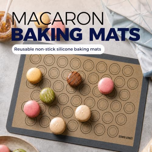 Macaron Baking Mat Silicone Non Stick, Full Sheet Reusable Pack of 2 Gray - color: Macaron Baking Mats Gray, size: Full Size Pack of 2