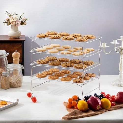 LIANYU Cooling Rack 15"x10", 4-Tier Stackable & Collapsible Cooling Racks