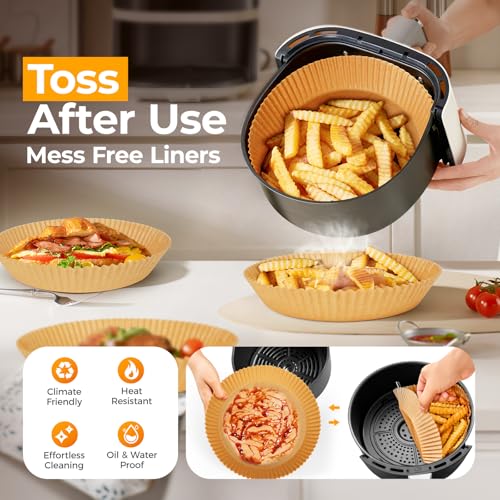 Vailnd 200 Pcs 8" Round Airfryer Paper Liners Disposable for Ninja - size: 8" Round