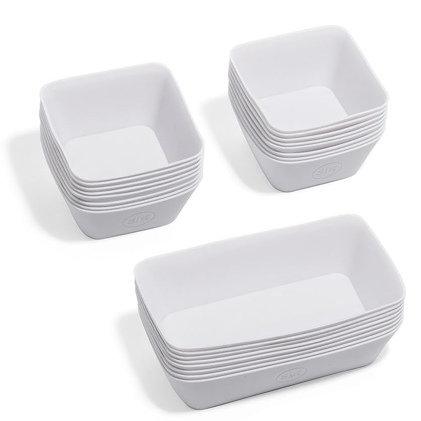 The Silicone Kitchen Reusable Silicone Bento Baking Cup, Non-Toxic, BPA Free, Dishwasher Safe Bento Box Accessories Lunch Box Dividers, Square and Rectangle, 24 Pack, White - size: Bento