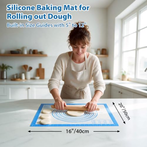 Nonstick Silicone Pastry Baking Mat Large with Measurements 16''By 20'' - color: Blue, size: 20"L x 16"W
