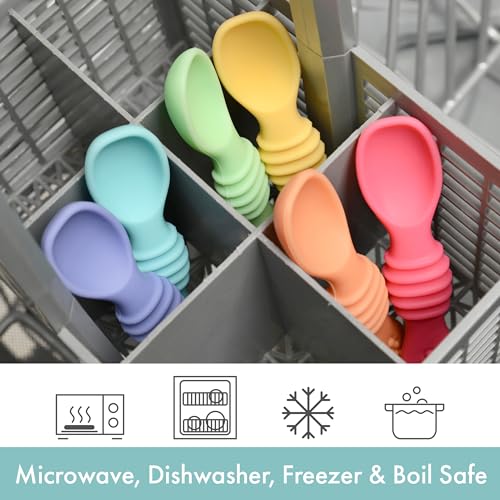 PrimaStella Silicone Chew Spoon Set for Babies and Toddlers | Safety Tested | BPA Free | Baby Spoon 6 Pack (Bright Rainbow) - color: Bright Rainbow