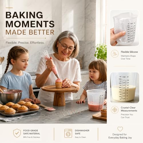 Palksky Silicone Measuring Cups Set (1-Cup & 2-Cup & 4-Cup) with Jar Spatula, Microwave Safe, Honeycomb Heat-Control Grip, Easy-Read Liquid Measuring for Baking, Cooking & Chocolate Melting - size: 1000ml*1+500ml*1+250ml*1+Jar Spatulas*3
