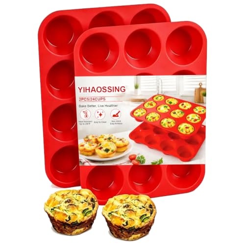 12 Cup Regular Size, Muffin Pans for Baking Nonstick 2 Pcs, Food-Grade Silicone Baking Molds for Baking & Cupcake Pan(red)