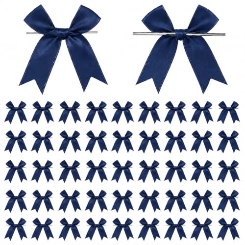 50 Pcs Twist Tie Bows for Treat Bags and Gift Wrapping, Navy Blue - color: Navy Blue