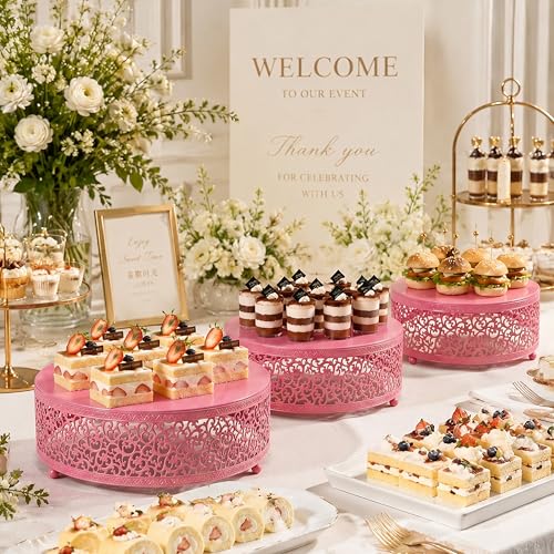3Pcs Metal Food Risers, Buffet Table Display Stand - color: Pink, size: 3P-Round(8IN to 12 IN)