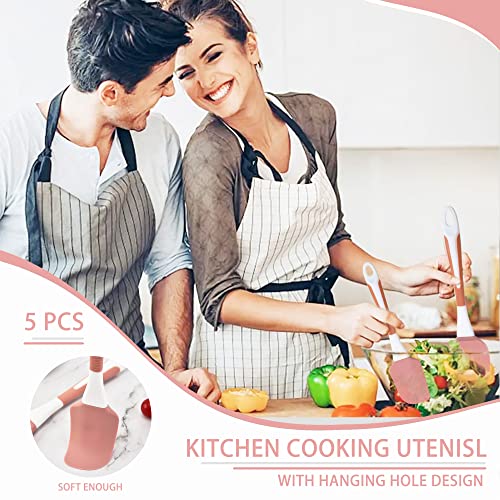 Silicone Spatula Set, 5 Pcs Heat Resistant, Soft & Strong, Nonstick Cookware, Dishwasher Safe (Pink) - color: Pink