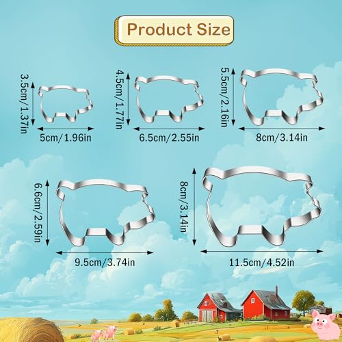 5 PCS Pig Cookie Cutters Set, Stainless Steel Piggy Farm Pig Shaped Cookie Cutter Biscuit Cutters Molds Baking Molds for DIY Crafts Farm Animal Theme Party Homemade Treats Baking - color: Pig