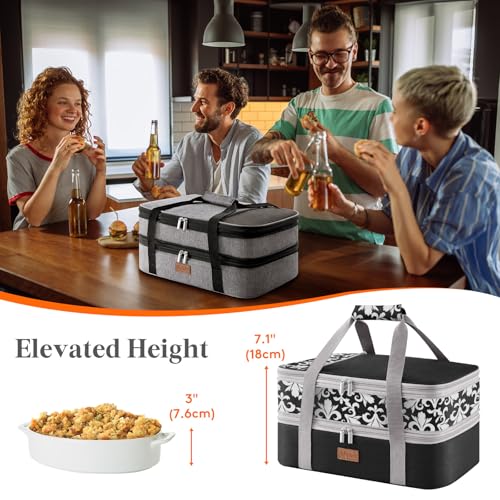Lifewit Expandable Insulated Double Decker Casserole Carrier - color: Black-flowers