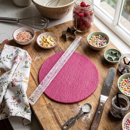 Rengue Pattern Acrylic Rolling Pin, 16x1cm 28 Embossed Texture Designs(#15) - size: 52005 crocodile pattern