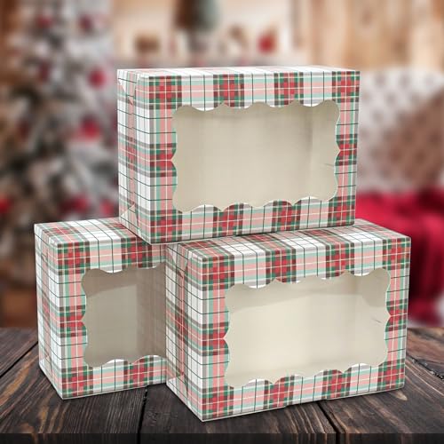 Christmas Cookie Boxes - 12 Pack - Tartan Plaid Bakery Gift Box with Window - color: Tartan Plaid