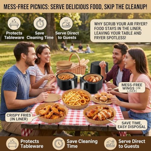 Air Fryer Liners Disposable Round. 50pcs Virgin Pulp Parchment Paper for 4qt-6qt Air Fryer. Food Grade,Non-stick, Oil-proof & Heat Resistant for Baking,Microwave,Cooking & Deep Fryer Accessories
