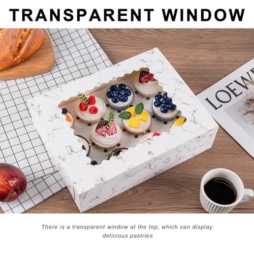 12 Count Cupcake Boxes, 4PCS Cupcake Container with Window and Inserts - color: Marble