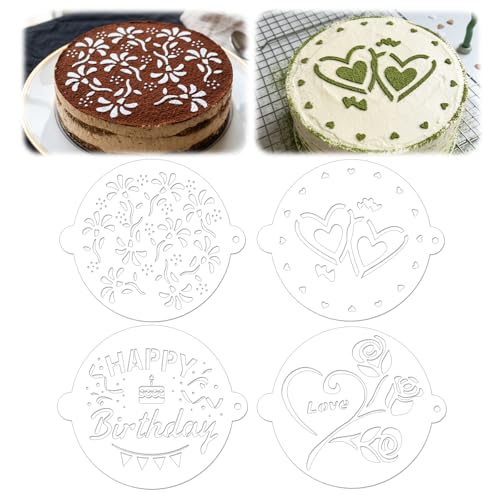 4Pcs Cake Stencils Set, Happy Birthday Stencil for Cakes Cookie Stencils