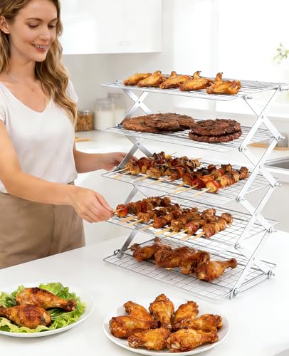 5 Tier Collapsible Cooling Rack, 2/3/4/5-Tier Upgraded,Adjustable ＆ Stackable Baking Rack, 5 Modes Cooling Racks for Cooking and Baking, Roasting ＆ Grilling Gifts for Picnic Party - color: B5-white