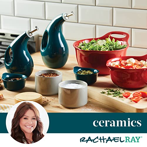Rachael Ray Serveware Ceramics EVOO and Ramekin Dipper Set, 4 Piece, Light Sea Salt Gray - color: Light Sea Salt Gray