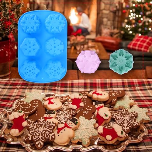 Snowflake Silicone Mold Christmas Molds DIY Large Snow Molds for Chocolate Fondant Cookies Ice Cube and Candles Soap Molds Cup Cake Molds Silicone Baking Molds for Xmas New Year Decor - color: Blue