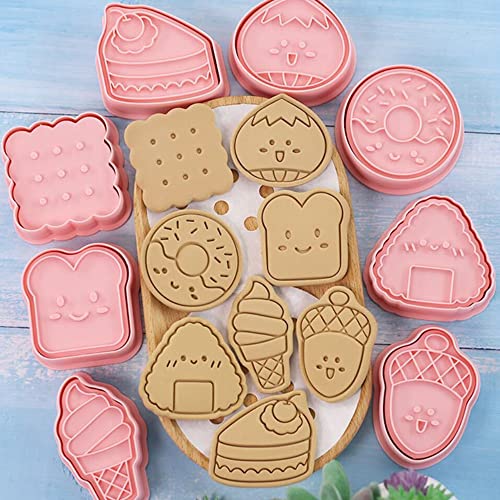 MayeBridge 8 Pieces Cute Icecream Cookie Moulds For Baking Cookie Press Donut Cookie Mould Set Kitchen Tools Plastic Cookie Stamps (Donut)