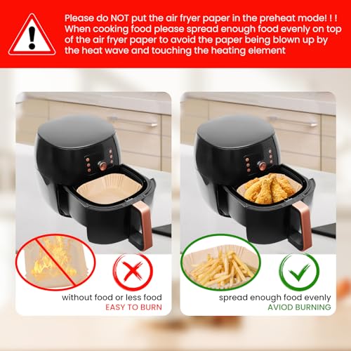 Disposable Air Fryer Paper Liners, 100 Pieces Square Liners for Air Fryer, Parchment Paper for Microwave, Food Grade Non-Stick Airfryer Basket Bowl Liner Free of Bleach (9IN-Square) - size: 9 inches