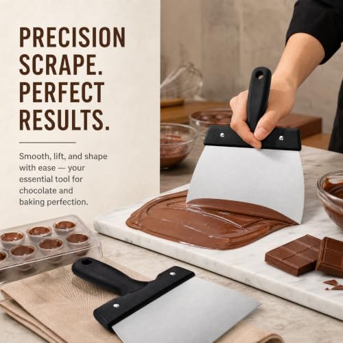 Peohud 2 Pack Coating Spatula for Chocolate, Stainless Steel Chocolate Scraper, Chocolates Thermostat Spatula for Smoothing Dough, Cake