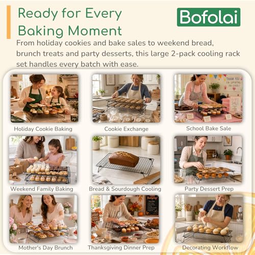 Cooling Racks for Baking, 2-Pack Stackable 17 x 11 in, Black - size: Set of 2 - 16.8x11x3 inch
