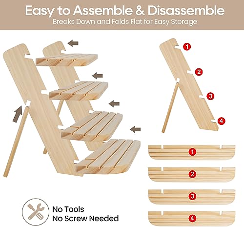 Wooden Display Stand, Tiered Cupcake Stand, 4 Tier Display Stand Riser - color: F-Natural