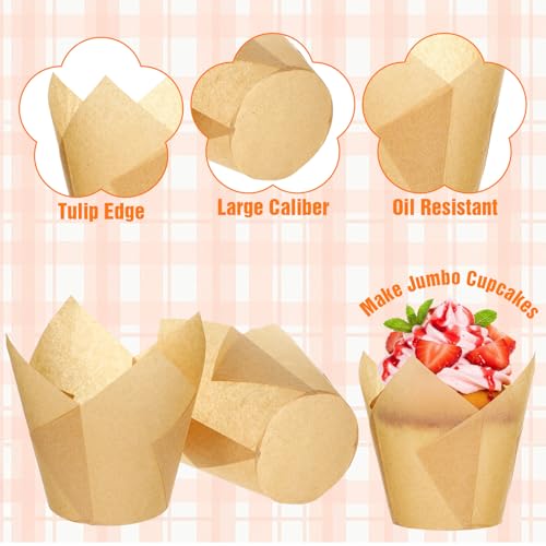 300 Pcs Natural Tulip Cupcake Liners, Premium Muffin Liners Holders for Baking Cups,Jumbo Muffin Liner, Greaseproof Tulip Cupcake Wrappers for Weddings, Party, Christmas, Valentines