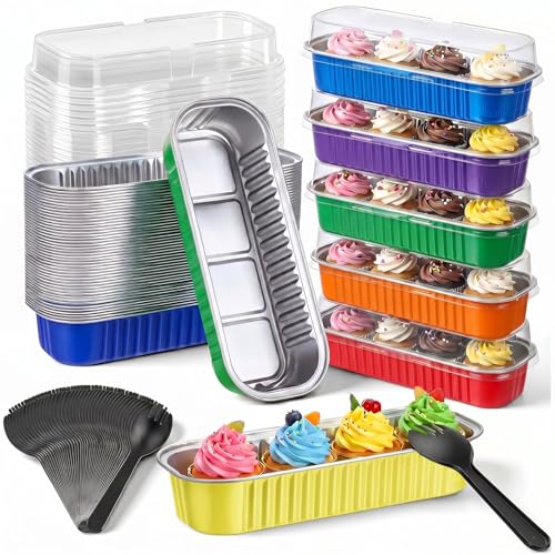 Blushtier 150 Pcs Mini Loaf Pan with Lid & Spoon, Rainbow Color - color: Rainbow Color