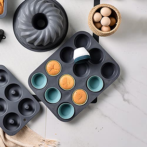 12pcs Silicone Cupcake Baking Cups,Reusable Muffin Liners,Lunch Box Divider - color: 12pcs in Navy,Dusty Blue,Green,White