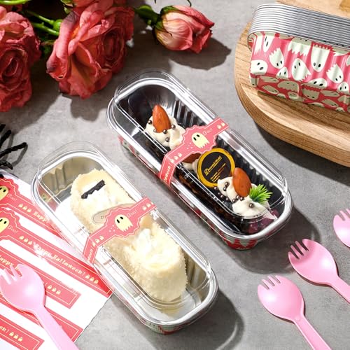 Tioncy 100 Pcs Mini Loaf Pans with Lids Spoons, Ghost - style: Ghost