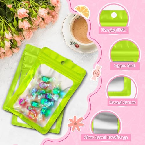 FUNFERY 100 Pack Mylar Resealable Bags, Green Foil Packaging Bags - color: Green, size: 3 x 4.7 inch