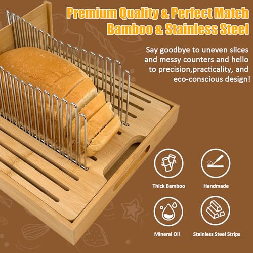 Bamboo bread slicer with stainless steel slide rails（13.9"L x 11.2"W） - size: X-Large