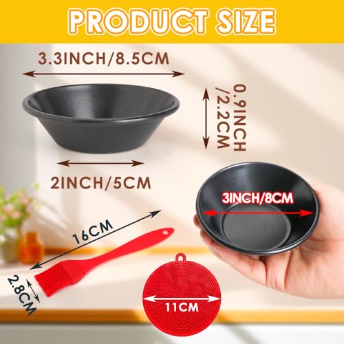 8 Pack Egg Tart Molds, Non-Stick Tartlets Dessert Mold Pans, Mini Tiny Pie Carbon Steel Muffin Tins, Cupcake Pans w/Oil & Dish Brushes for Cakes, Cookies, Quiche - color: Black 3-inch 8 Pcs