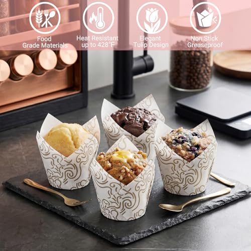 200 Pcs White Tulip Cupcake Liners for Baking, White Wavy Line - color: White Wavy Line