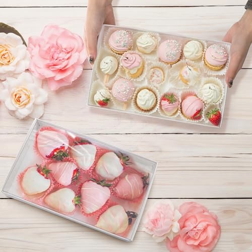 Tebery 50 Pack Cookies Boxes with Full Clear Window, 9 1/2" x 6" x 1 1/4" Pastry Bakery Box, Macaron Treat Packaging Boxes for Wedding, Party, Take Out Container for Chocolate, Donuts, Muffin, Dessert
