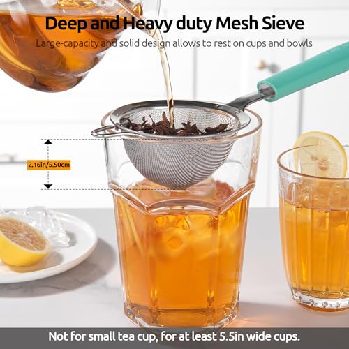 U-Taste Fine Mesh Strainer, 18/8 Stainless Steel Sieve 30 Mesh, S/Aqua Sky - color: (1) Aqua Sky, size: S-3.35in