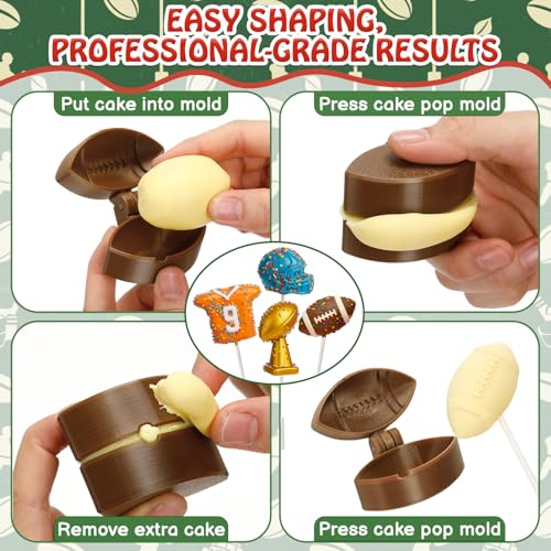4 Pcs Football Cake Pop Mold with 200 Sticks Football - style: Football