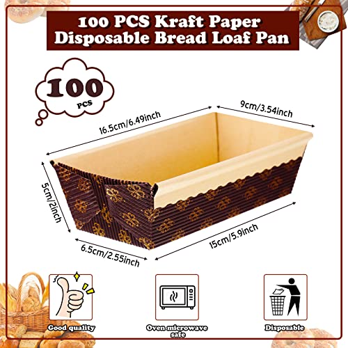 Panitay 100 Pcs Disposable Paper Loaf Pans, Kraft Mini Bread Baking Molds