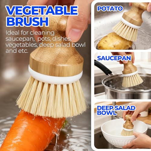 Holikme 6 Pack Dish Brush with Bottle Brush Scrub Brush Straw,Yellow - color: Yellow
