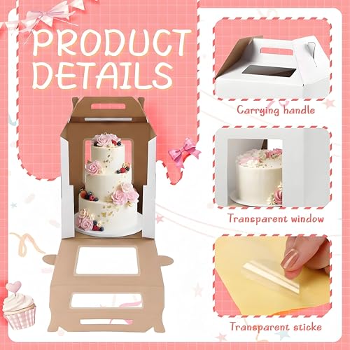 10 Pack Tall Cake Boxes for Tier Cakes 16 x 16 x 18 Inch with Window - size: 16 x 16 x 18 Inches