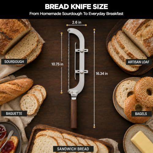 Adjustable Bread Knife for Homemade Bread, 6 Thickness, 420 Stainless Steel
