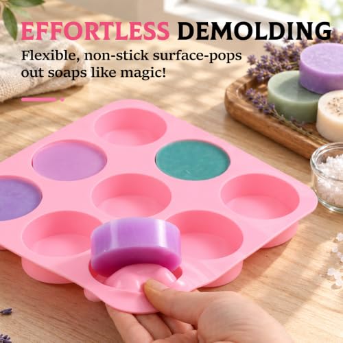SJ Round Silicone Soap Mold Set, 2-Pack 9-Cavity Soap Molds - color: Pink / Cylindrical