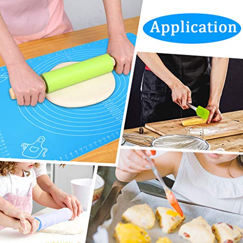 1Set Rolling Pin Pastry Mat Set Non-Stick 6 in 1 Dough Roller Baking Kit with Pastry Cutter Reusable Kneading Mat Scraper Basting Brush