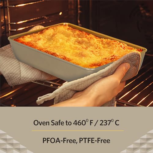 Glad Baking Pan Nonstick - Oblong Metal Dish for Cake and Lasagna - Heavy Duty Carbon Steel Bakeware, Small, Gold - size: Small