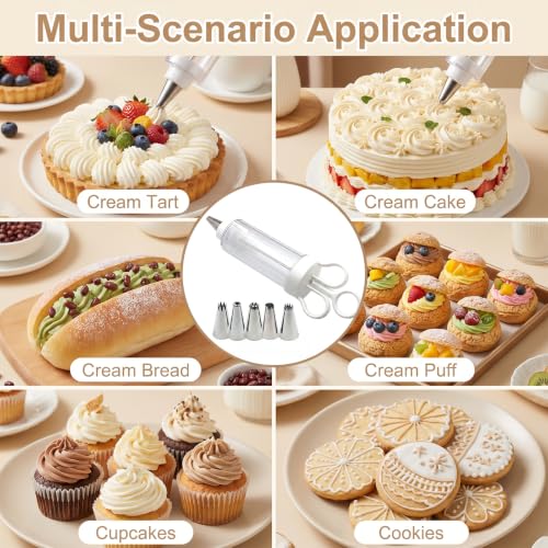 Cupcake Icing Piping Syringe, Cake Decorating Kit with 6 Stainless Steel Tips, Frosting Injector Tool for Dessert Filling and Decoration