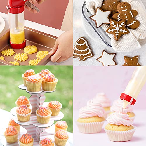 Cookie Press for Baking, Spritz Cookie Press, Thicken Cookies Press Gun Kit with 16 Discs and 6 Decorating Tips, Suitable for DIY Cookies Maker and Cake Icing (Red)