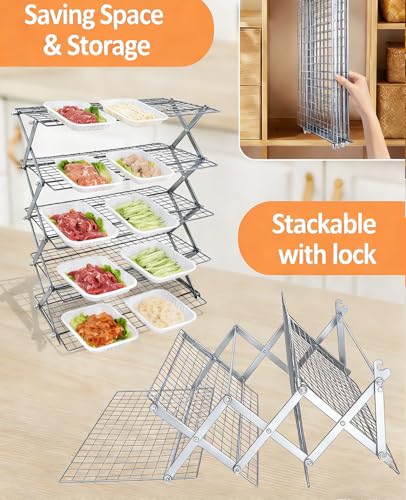 5 Tier Collapsible Cooling Rack, 2/3/4/5-Tier Upgraded,Adjustable ＆ Stackable Baking Rack, 5 Modes Cooling Racks for Cooking and Baking, Roasting ＆ Grilling Gifts for Picnic Party - color: B5-white